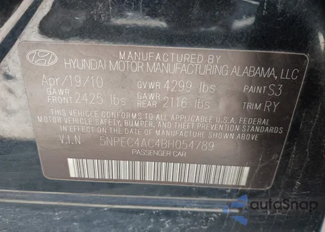 2011 Hyundai Sonata Se z USA, uszkodzony, nr VIN 5NPEC4AC4BH054789